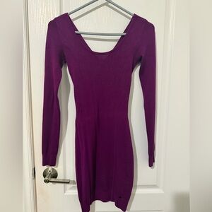 Guess Long Sleeve Scoop Neck Dress in Deep Plum